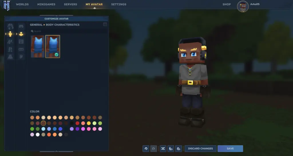 Opções de cor de pele em Hytale