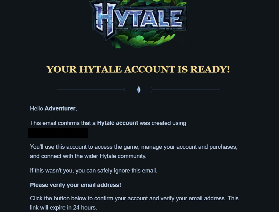 Verificação de e-mail Hytale