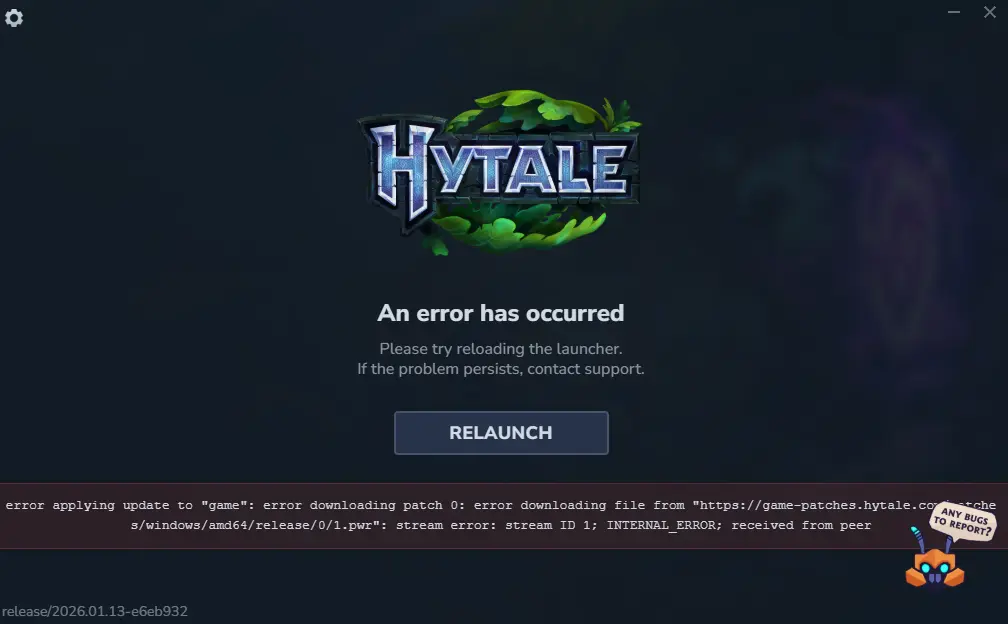 Erro de falha no download do Hytale