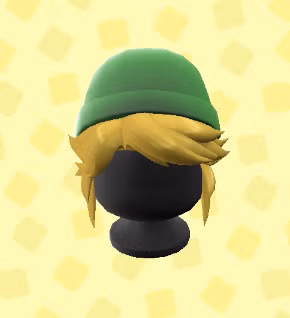 Uma peruca com o cabelo de Link e um chapéu verde em ACNH
