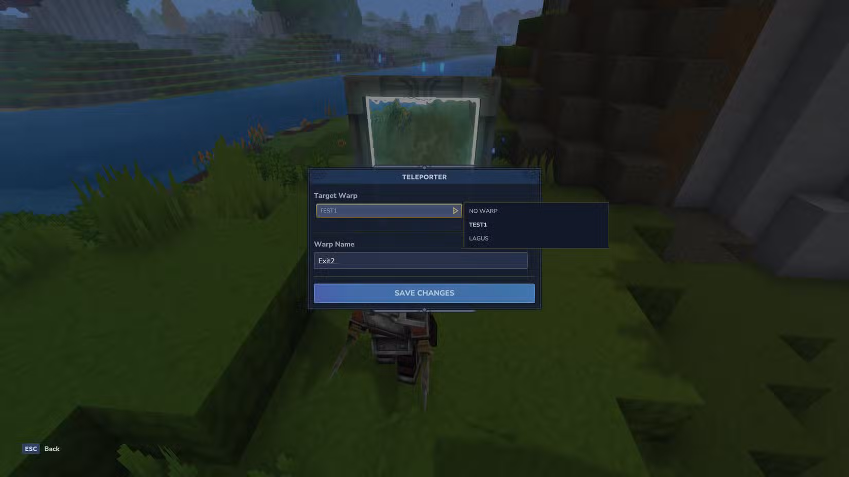 Uma captura de tela do Hytale mostrando as configurações do teletransportador