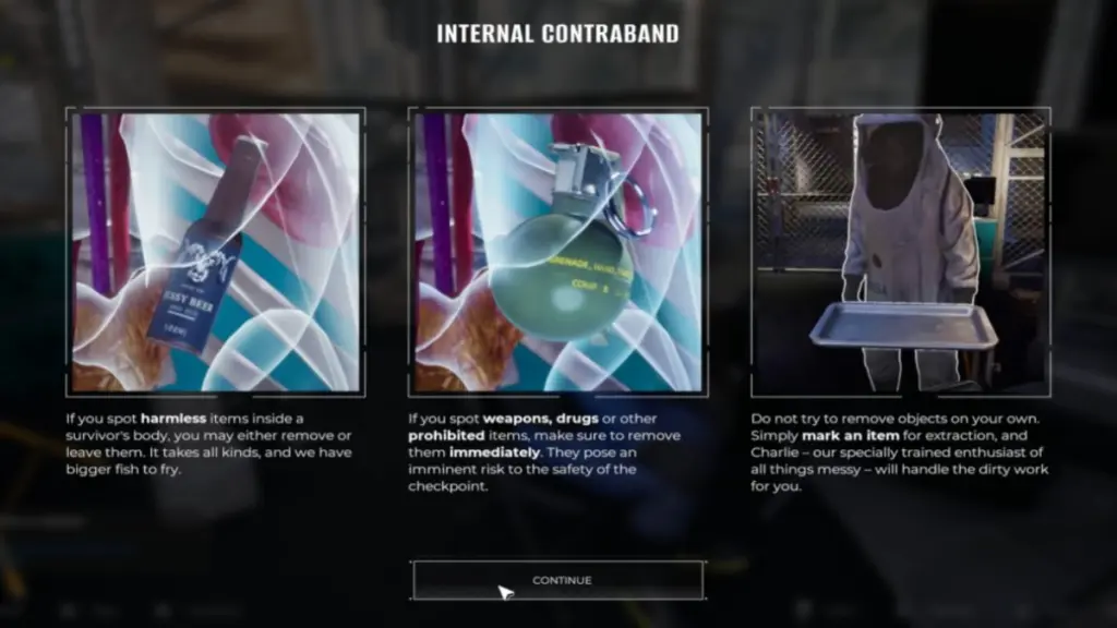 O menu do tutorial de introdução ao contrabando interno em The Last Check