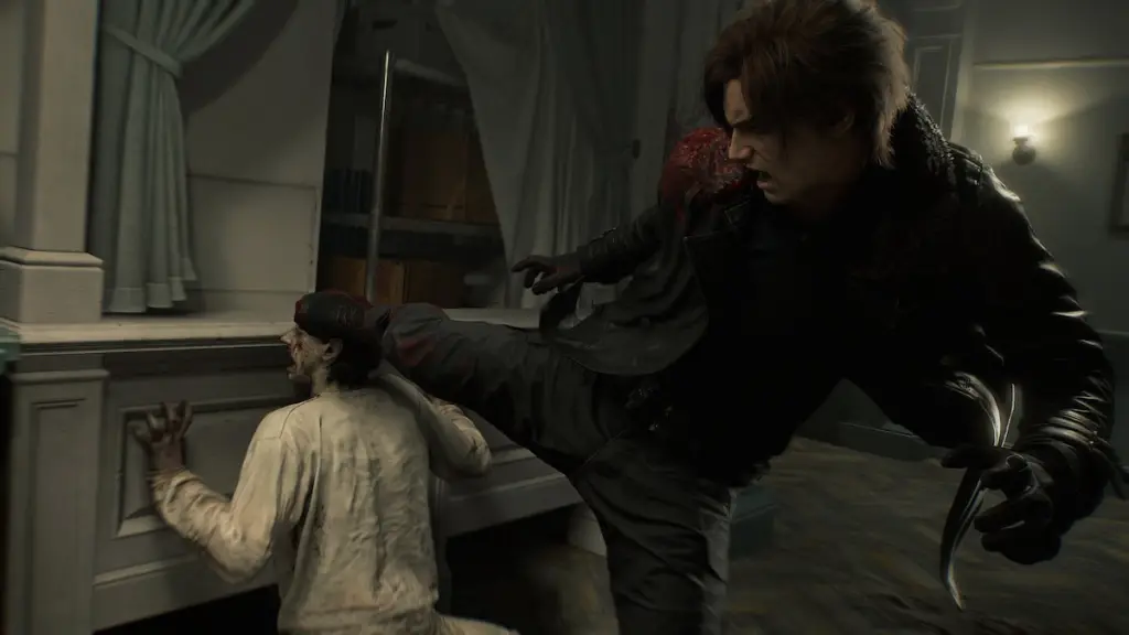 Leon chutando um zumbi na nuca