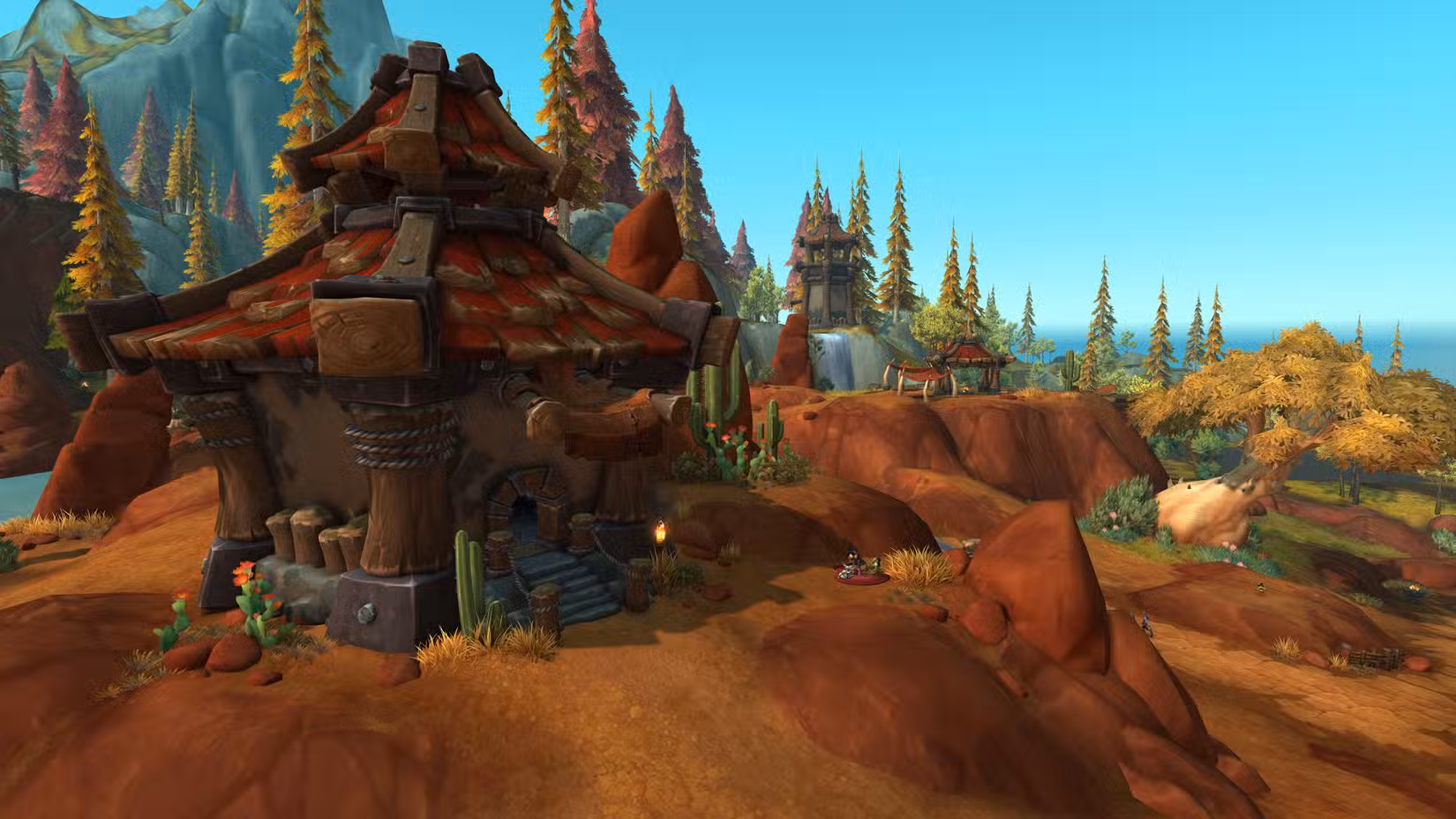 Um bairro de floresta montanhosa nas habitações do World of Warcraft