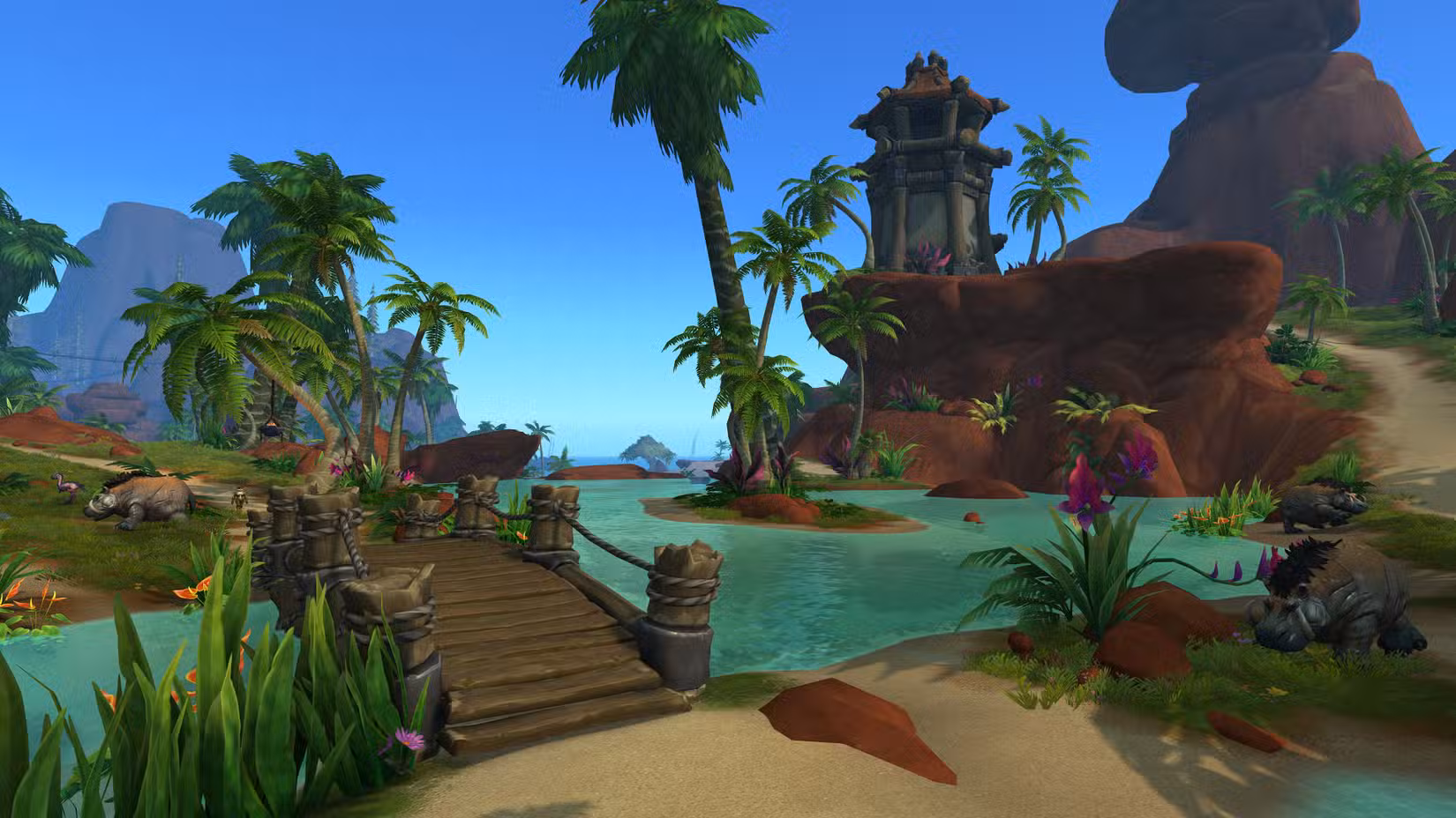 Um bairro tropical nas habitações do World of Warcraft