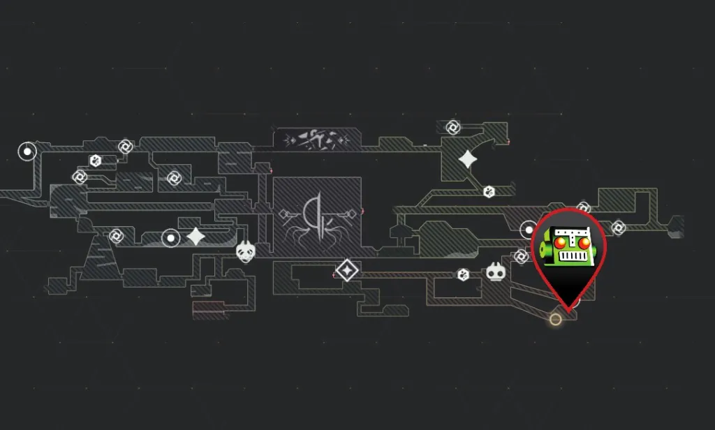 Um mapa cinza em Mio Memories in Orbit com um marcador mostrando a localização exata dos Aviários Passepartout