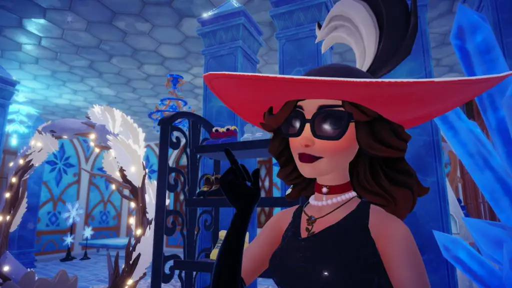 apontando para os patins da Branca de Neve no Disney Dreamlight Valley