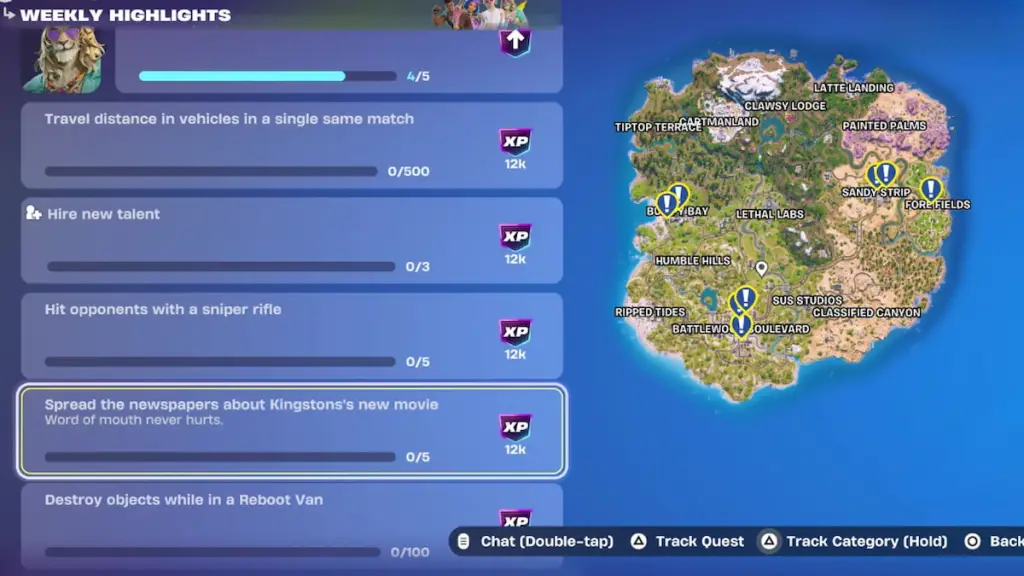 Locais de mapas de jornais e missões em Fortnite
