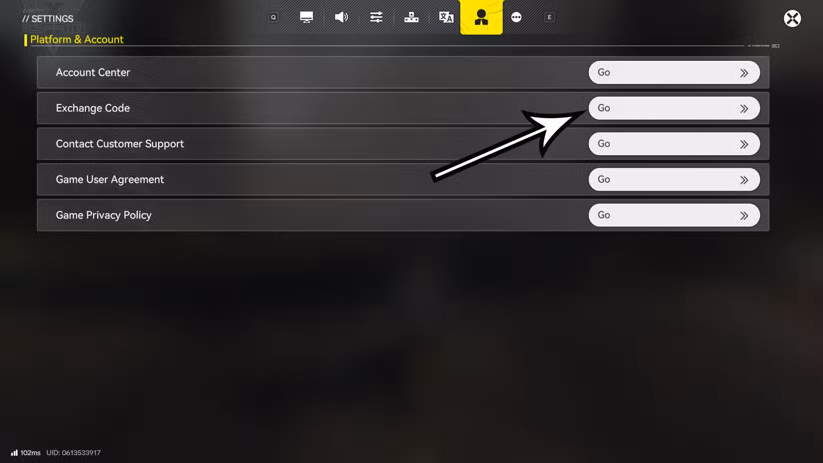 Uma montagem mostrando a aba Plataforma e Conta no menu de configurações de Arknights Endfield