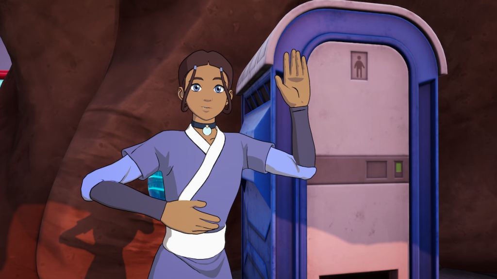 Katara acenando ao lado do flusher em fortnite