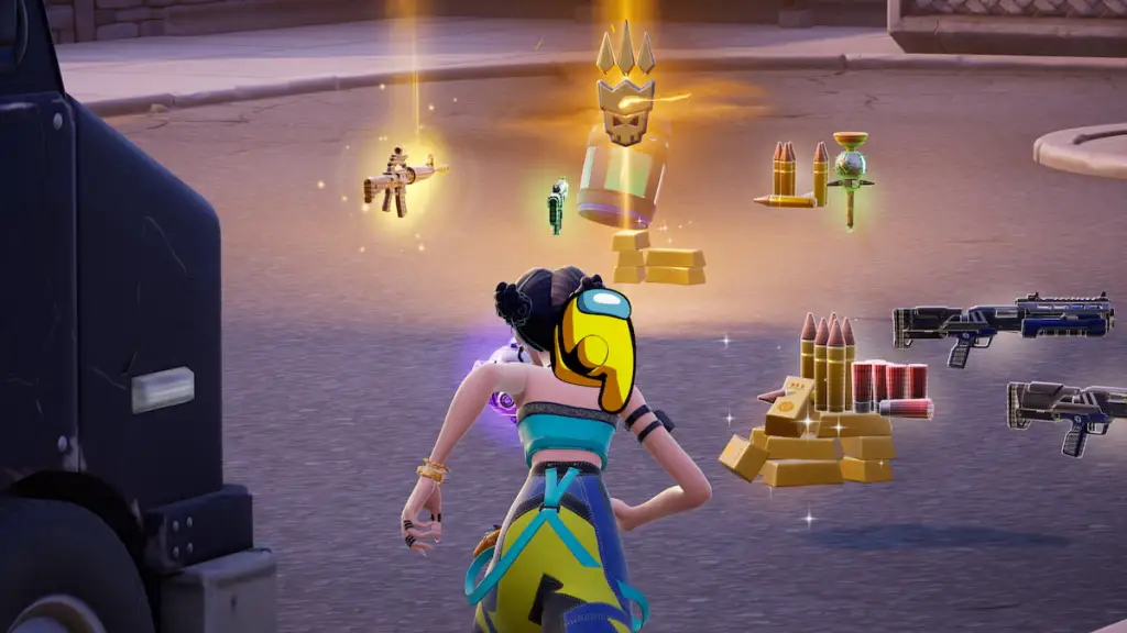Correndo em direção ao medalhão do chefe em fortnite