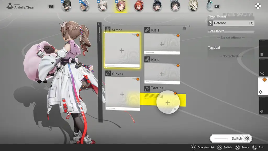 Tela de equipamento de Ardelia em Arknights Endfield.