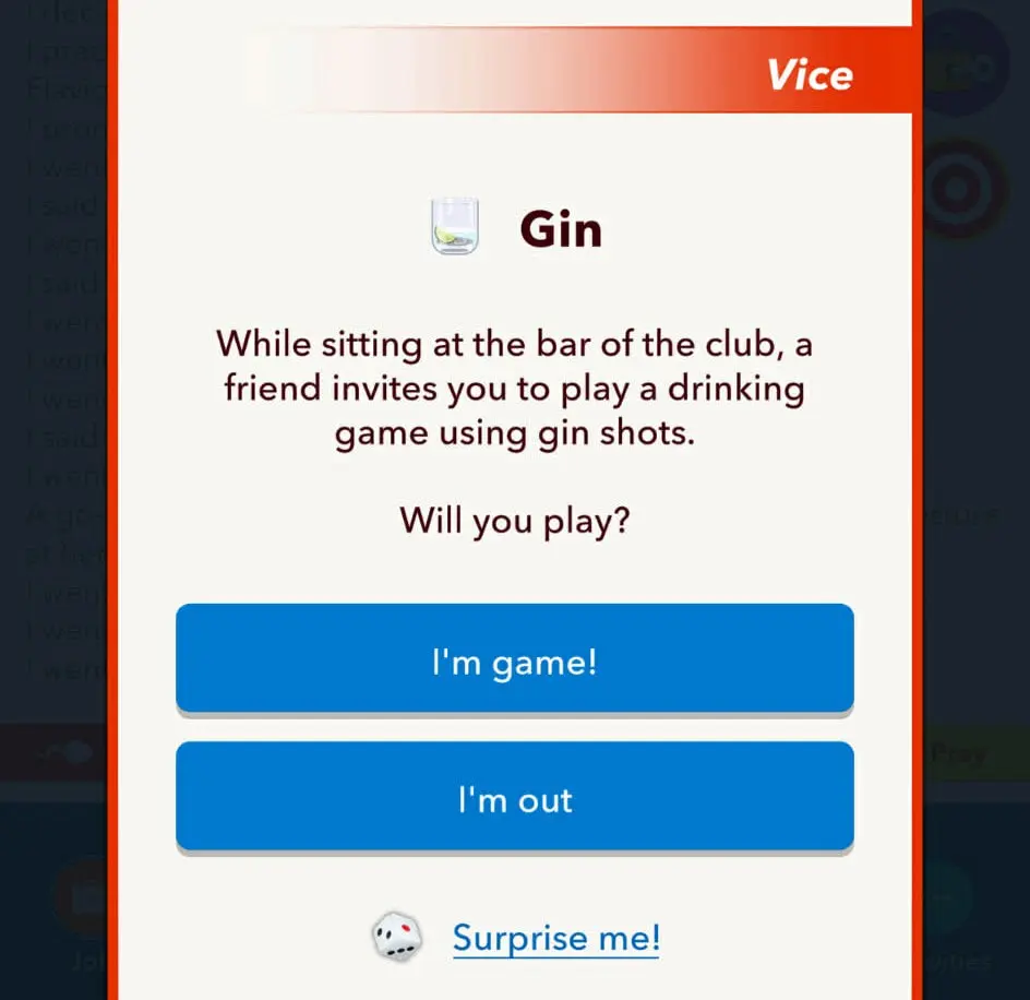 sendo oferecido uma bebida no clube em bitlife