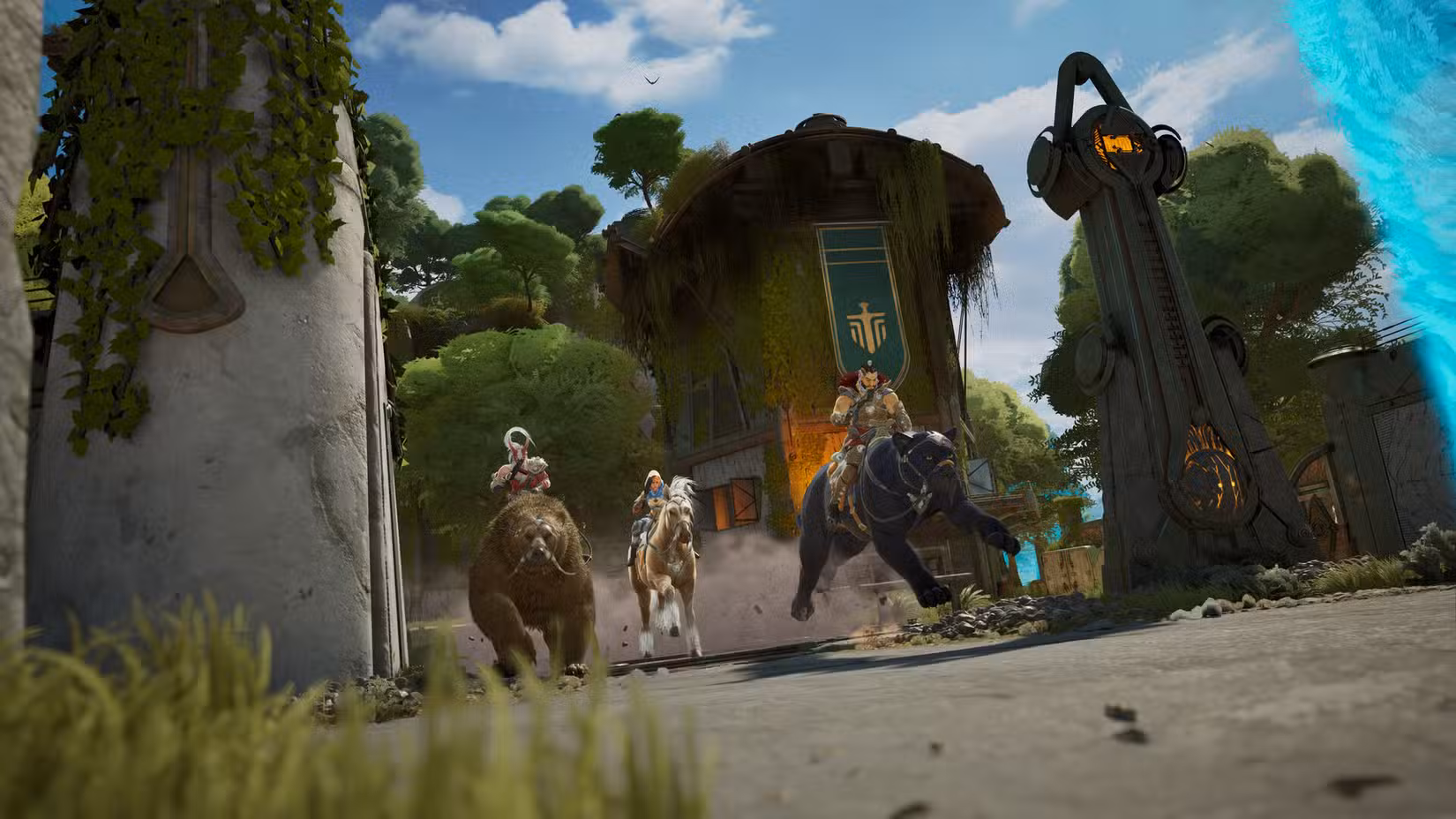 Jogadores montando animais em uma captura de tela de Highguard