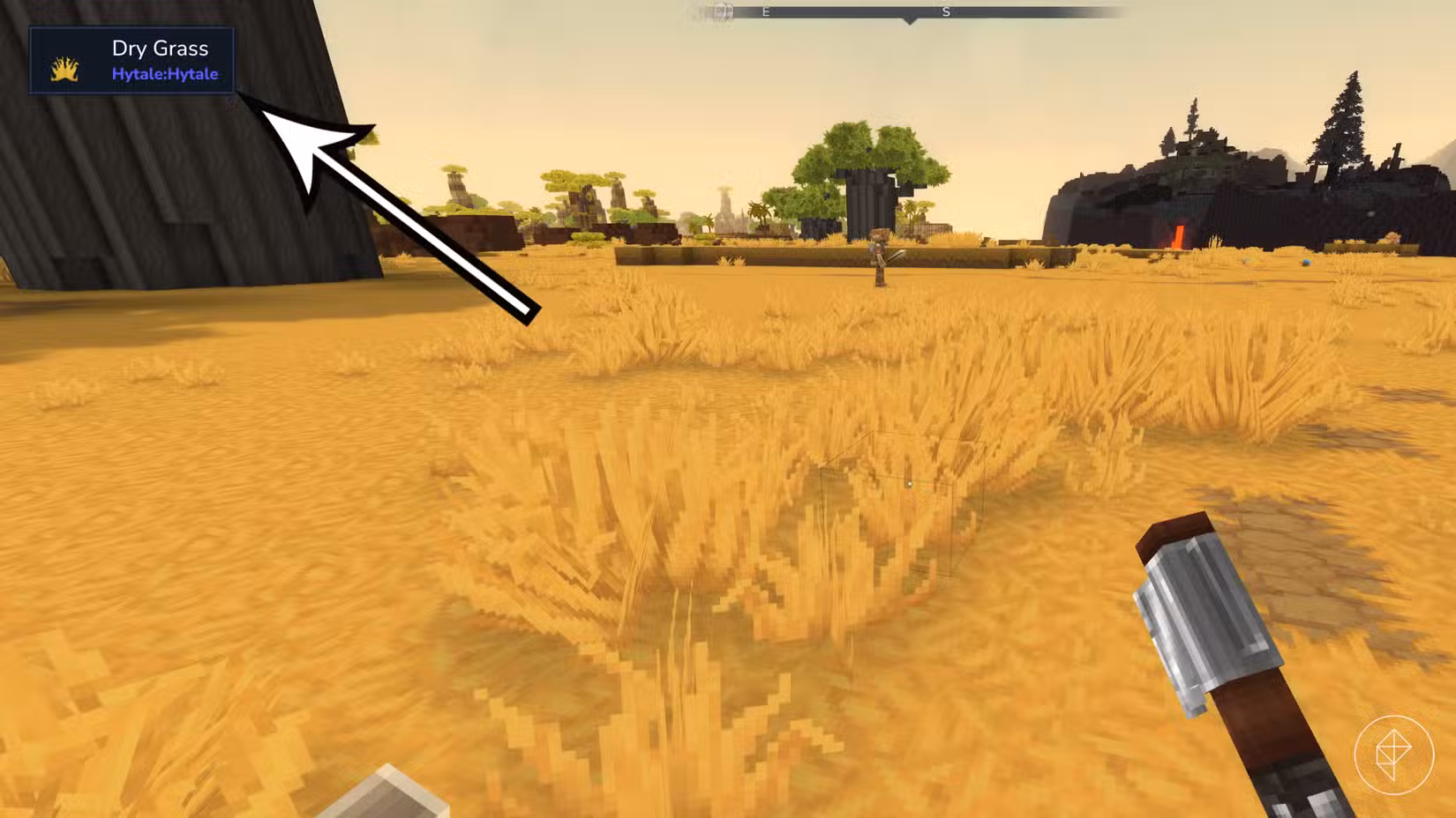 Uma seta aponta para bloquear informações do mod EyeSpy em Hytale.