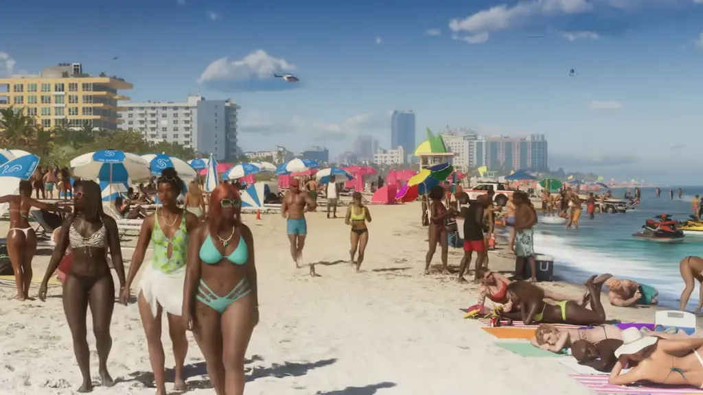 NPCs vagando pela praia em Vice City