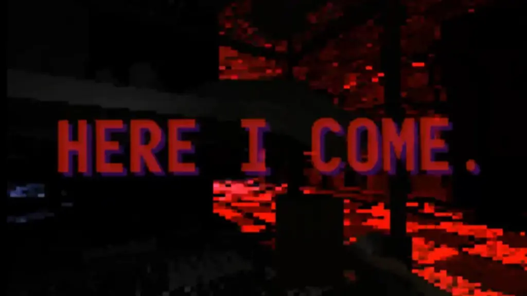 "Aqui vou eu" em texto vermelho, estampado na tela enquanto o labirinto IT STEALS fica vermelho