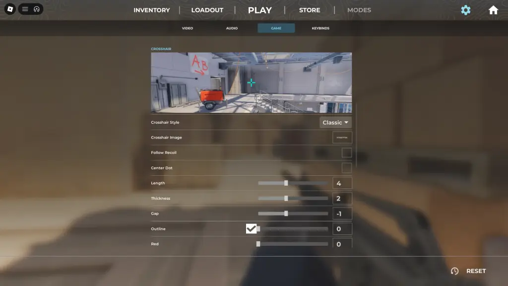 Melhores configurações de mira na experiência BloxStrike Roblox.
