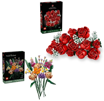 Pacote de conjuntos de construção de buquê de flores LEGO Botanicals + buquê de rosas