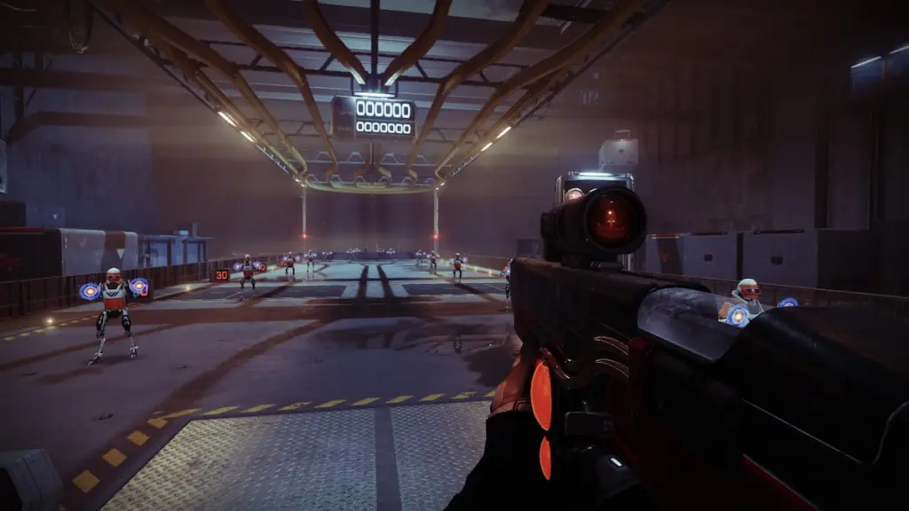 Um guardião no campo de tiro segura um rifle de reconhecimento Oxygen SR3 em Destiny 2.
