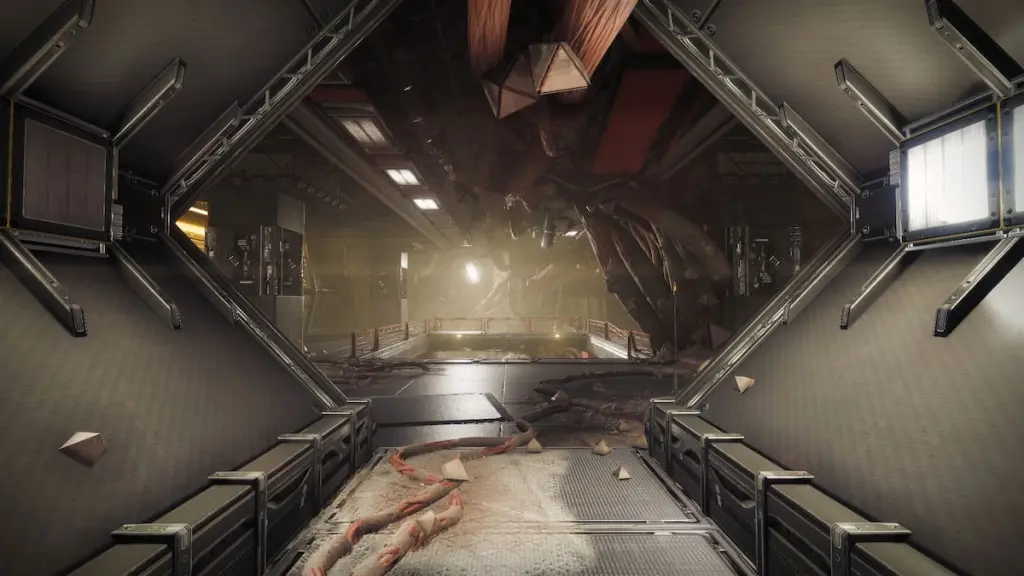 A entrada para as instalações abandonadas da SIVA no Heliostat em Destiny 2.