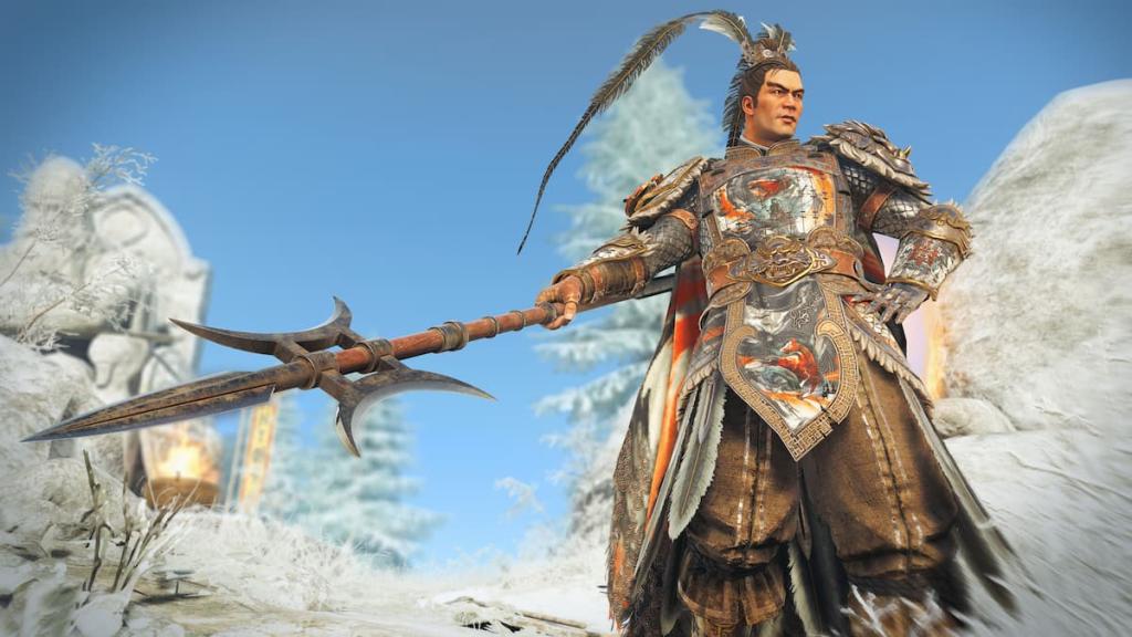 Juren orgulhoso em uma floresta nevada em For Honor.