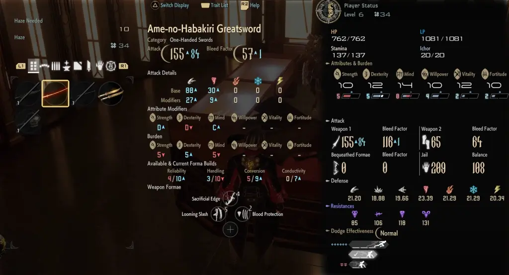 Medidor de carga em Code Vein 2