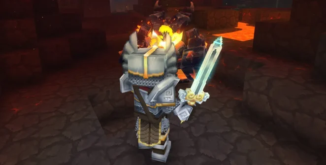 O jogador luta com sua Espada Mithril em Hytale.