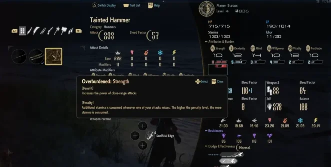 Estatística de força sobrecarregada em Code Vein 2