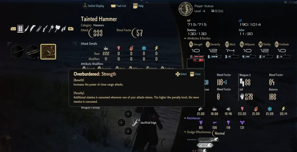 Estatística de força sobrecarregada em Code Vein 2