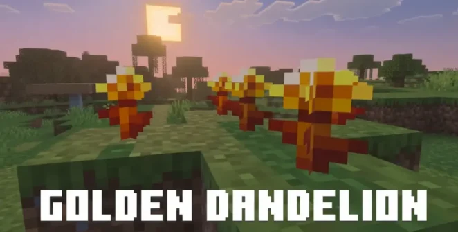 Dentes-de-leão dourados em campo no minecraft