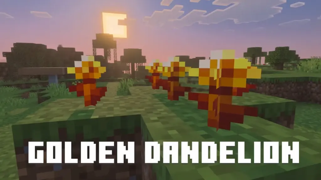 Dentes-de-leão dourados em campo no minecraft