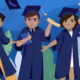 Quatro personagens se formando e possuindo diplomas em bitlife