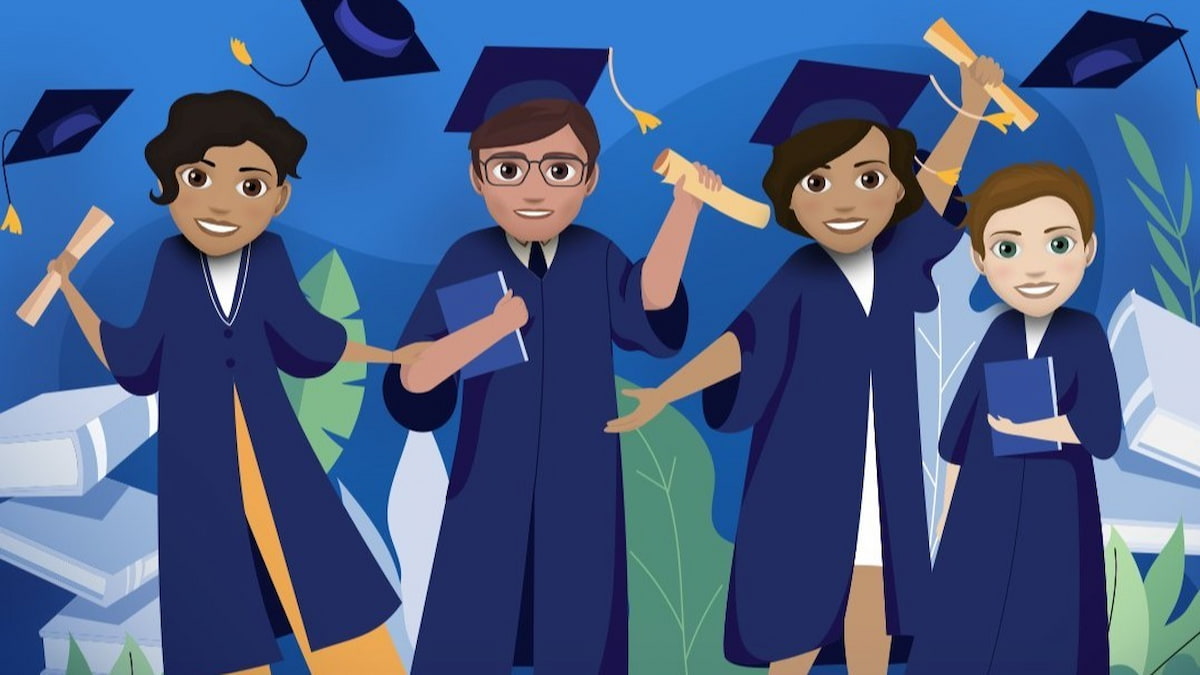 Quatro personagens se formando e possuindo diplomas em bitlife