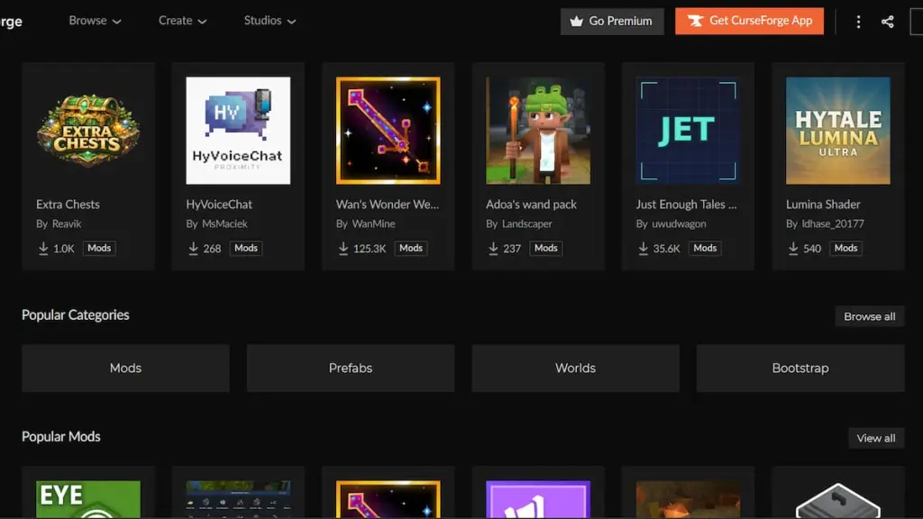 Página Curseforge para Hytale.