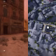 O lado esquerdo da imagem mostra o jogador em frente ao café em Buried City, onde pode encontrar uma máquina de café expresso, enquanto o lado direito tem esse local marcado no mapa do jogo.