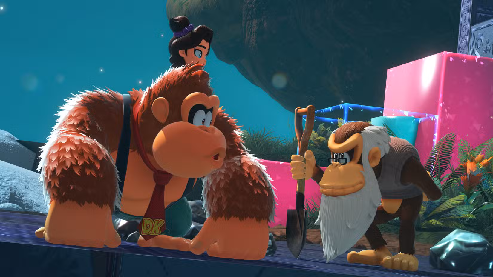 DK e Pauline conversam com o velho DK sobre os melhores jogos de 2025 em Donkey Kong Bananza