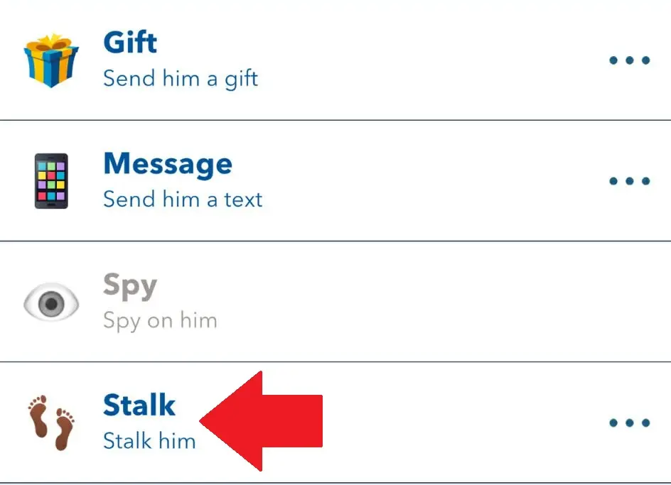 Opção de stalk marcada em bitlife