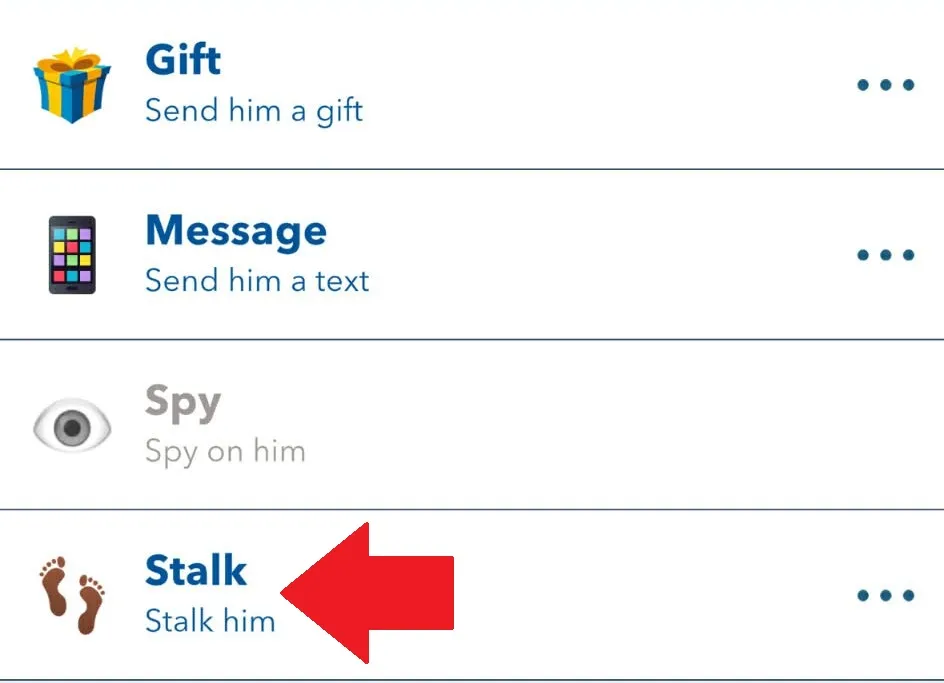 Opção de stalk marcada em bitlife