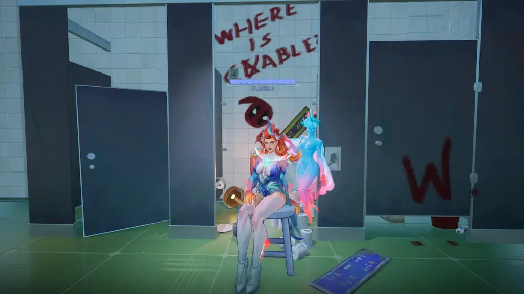 Phoenix sentado em banheiro grafitado em rivais da Marvel