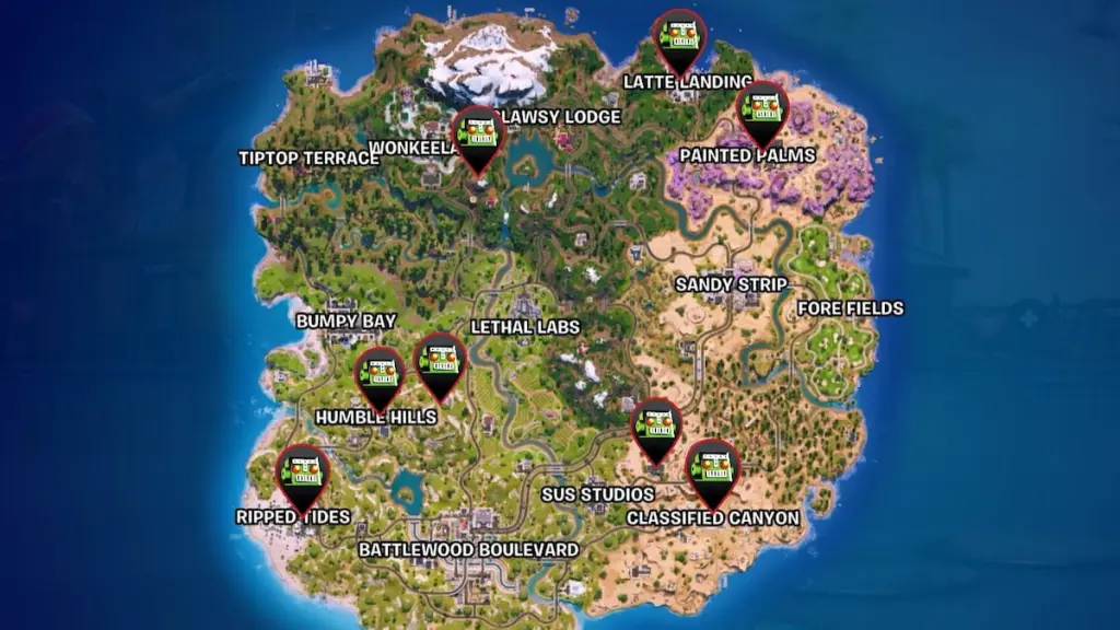Locais de spawn de chefes no mapa em Fortnite