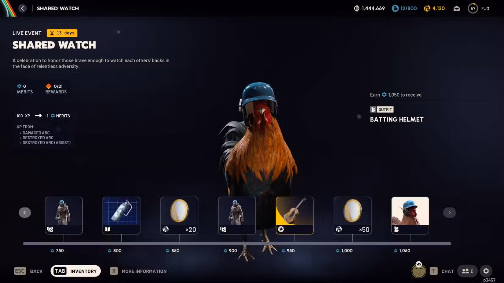 A recompensa final no evento Arc Raiders Shared Watch, uma roupa de capacete de batedor para o galo Scrappy.