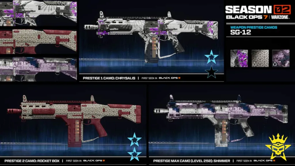 Camuflagens de prestígio de arma BO7 de espingarda SG-12