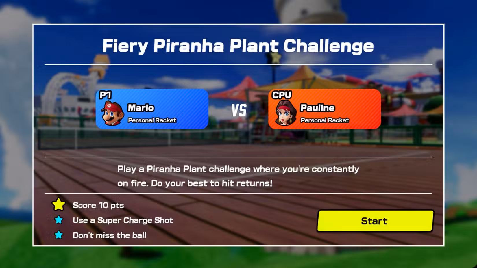 O desafio da planta Fiery Piranha em Mario Tennis Fever.