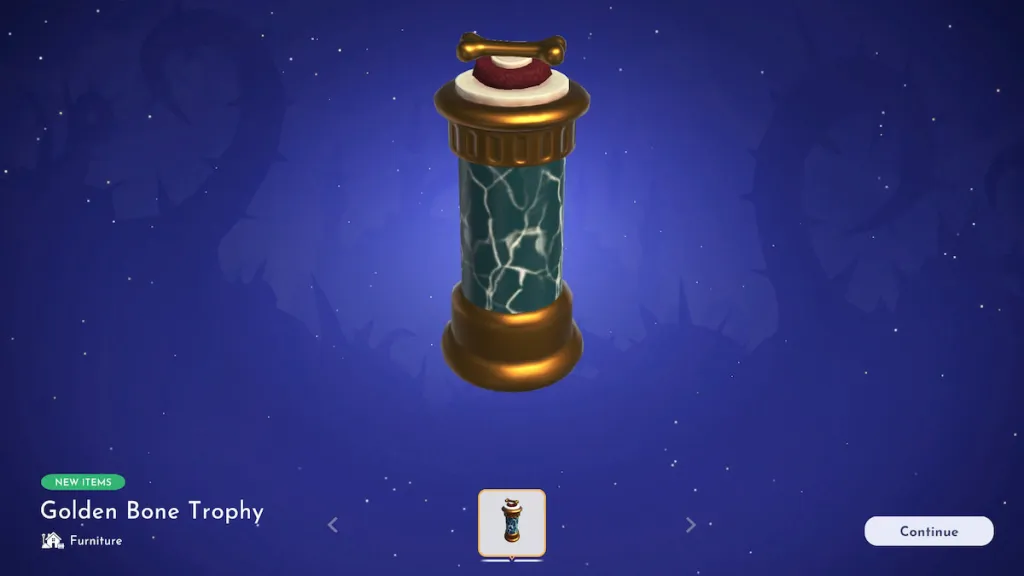 Troféu de osso dourado desbloqueado no Disney Dreamlight Valley