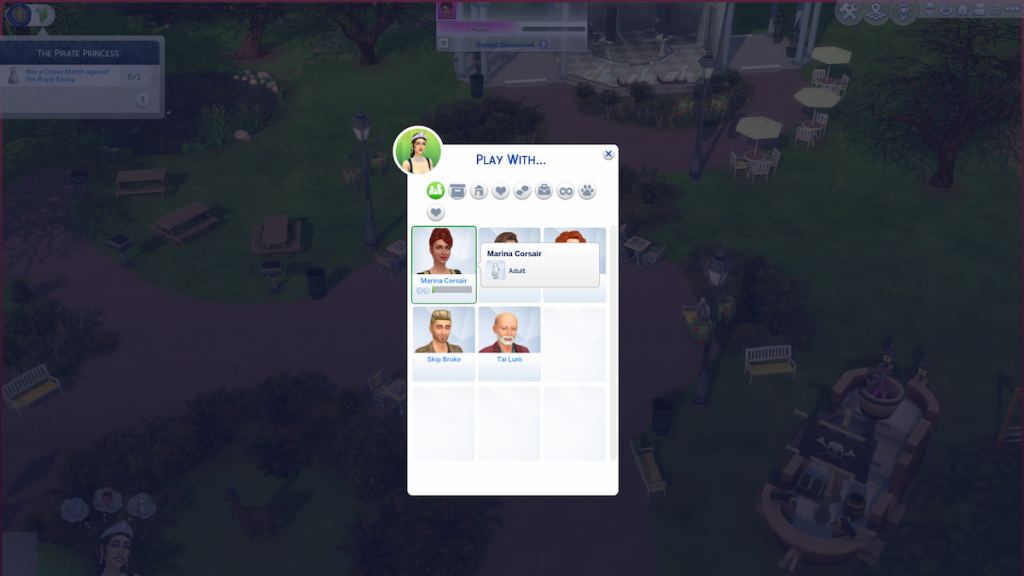 Opção de jogar xadrez no sims 4
