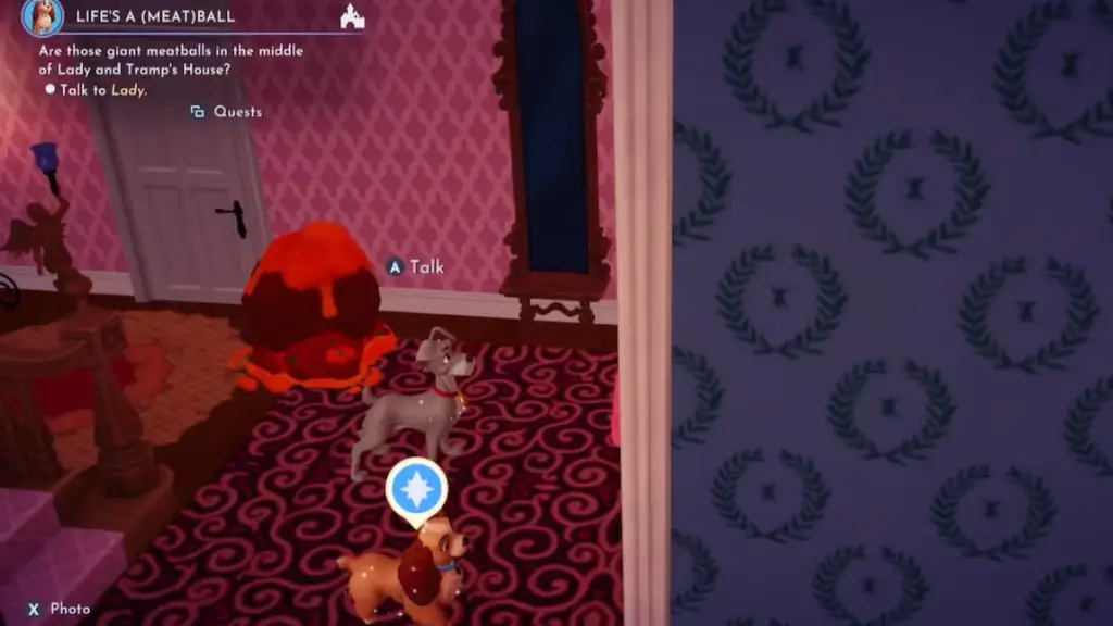 Almôndegas na casa da senhora e do vagabundo no Disney Dreamlight Valley