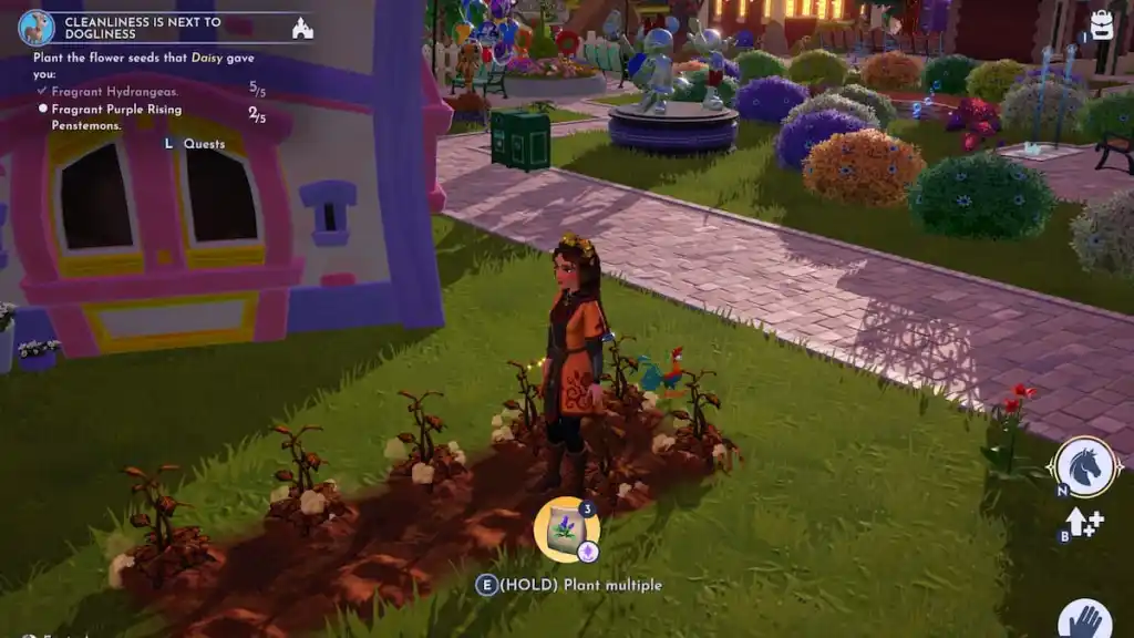 Plantando flores para margaridas no Disney Dreamlight Valley