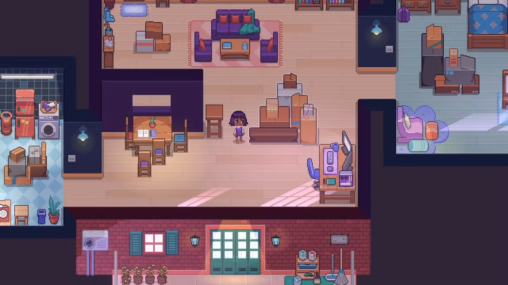 Apartamento de Alo em Fishbowl, há pilhas de caixas por toda parte