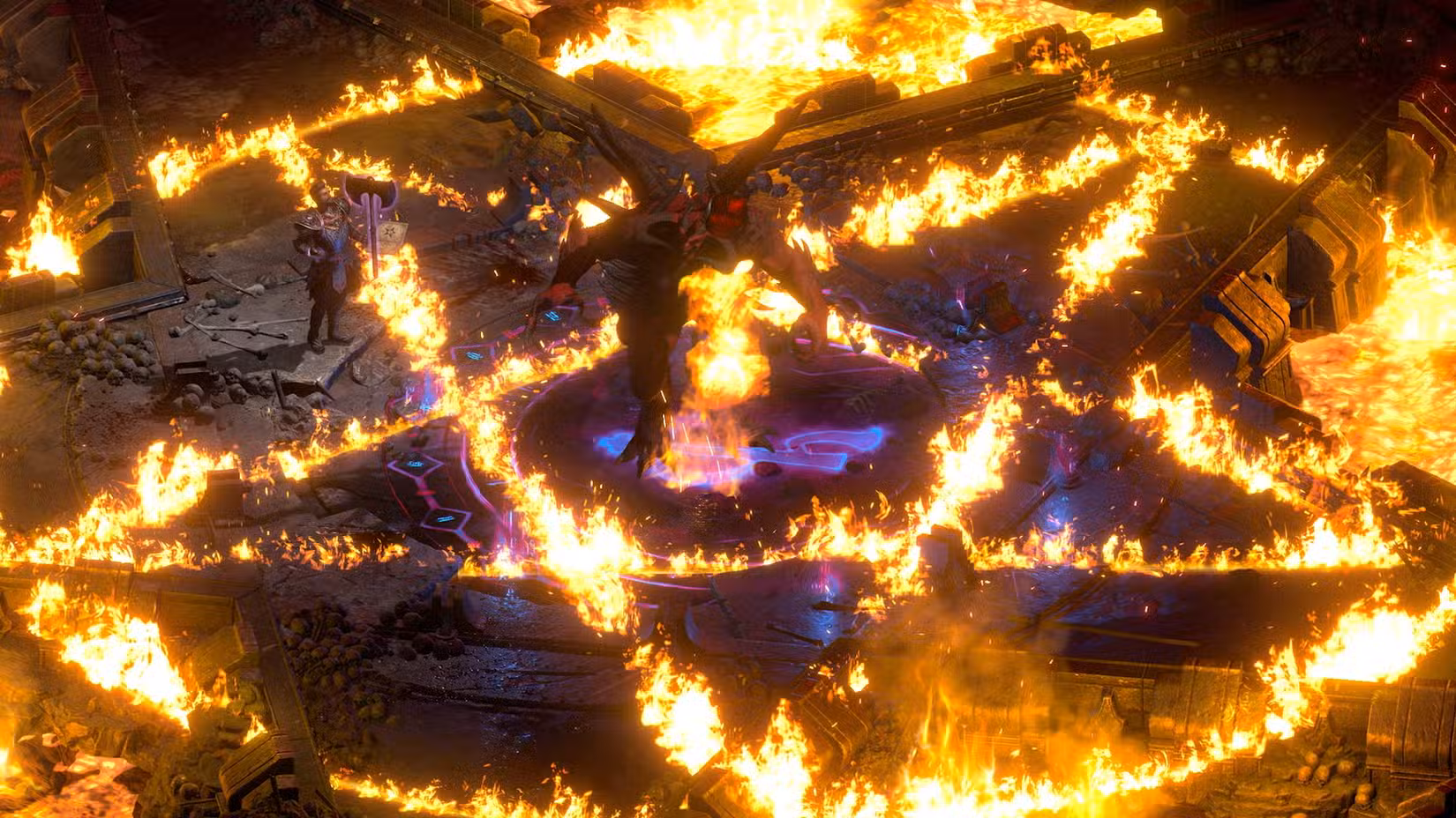 O Diablo 2 Warlock consome um chefe em um pentagrama gigante de fogo